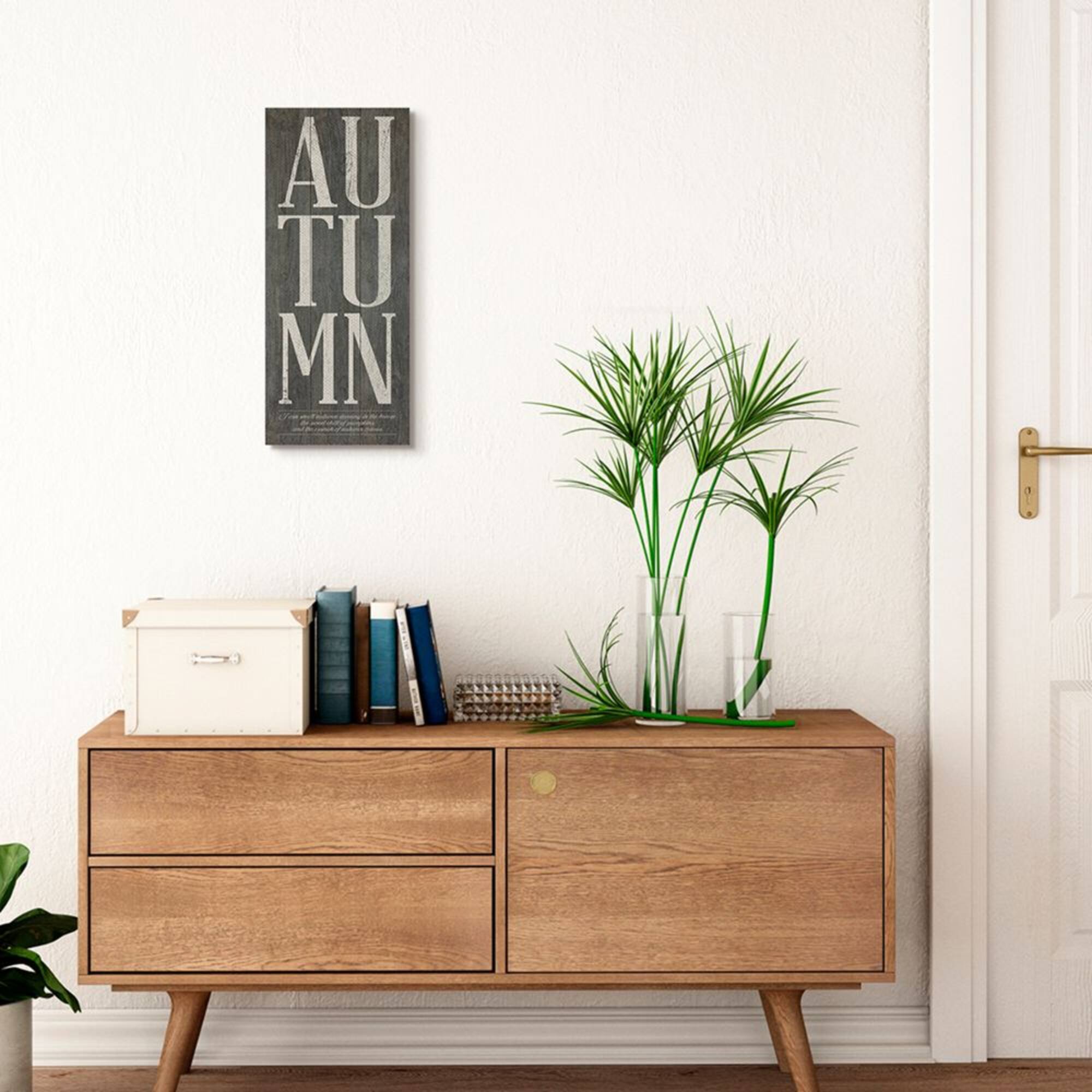 Stupell Industries Autumn Grey Wood Textured Fall Seasonal Word Design Canvas Wall Art
